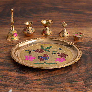 Brass Designer Meenakari Pooja Thali (10 Inch)