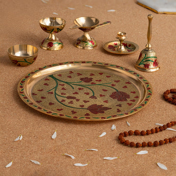 Brass Floral Meenakari Pooja Thali (10 Inch)