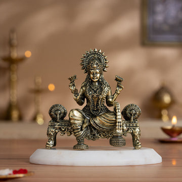 Brass Lakshmi Idol Sitting on Singhasan (4 Inch)
