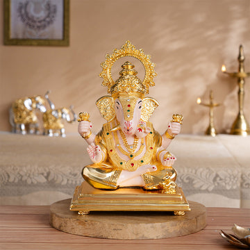 Dagdusheth Halwai Ganpati Murti - Gold Plated (10 Inch)