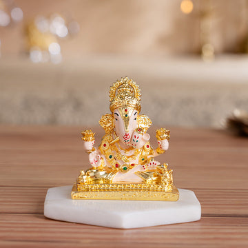 Dagdusheth Halwai Ganpati Murti - Gold Plated (3.5 Inch)