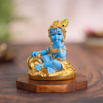 Laddu Gopal Krishna Makhan Murti - Gold Plated (3.3 Inch)