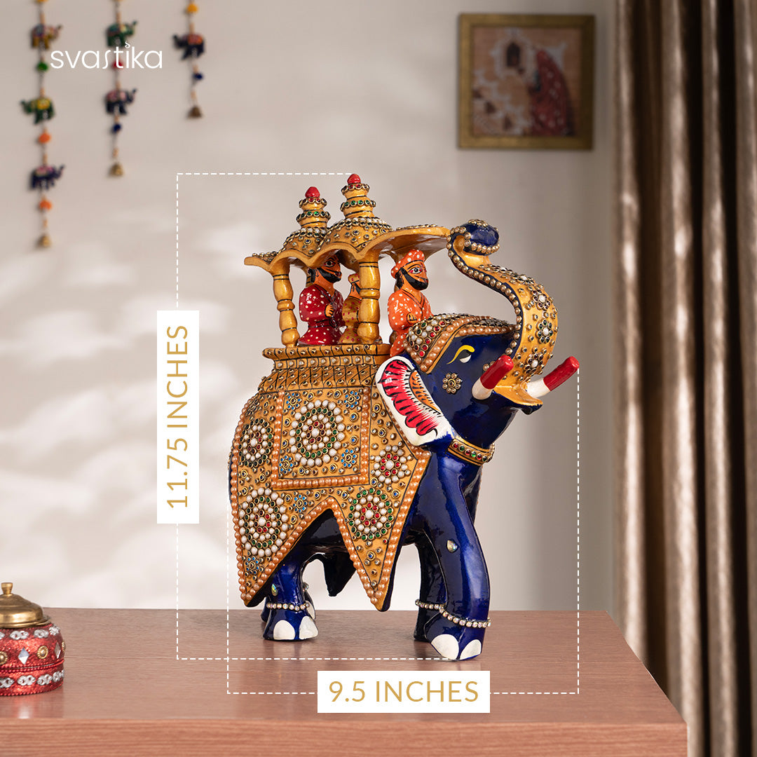 Decorative Blue Elephant With Ambari Statue