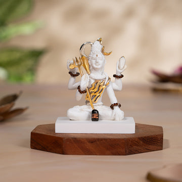 Premium White & Gold Shiva Idol for Car Dashboard (2.75 Inch)