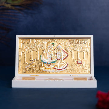 Svastika Radhe Krishna Pocket Temple - Gold Plated (Small)