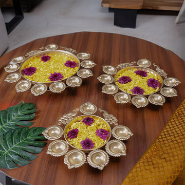 Diya Holder Peacock Urli Bowl (Set of 3)