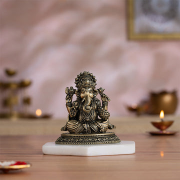 Brass Sitting Ganesha Murti For Home (4 Inch)