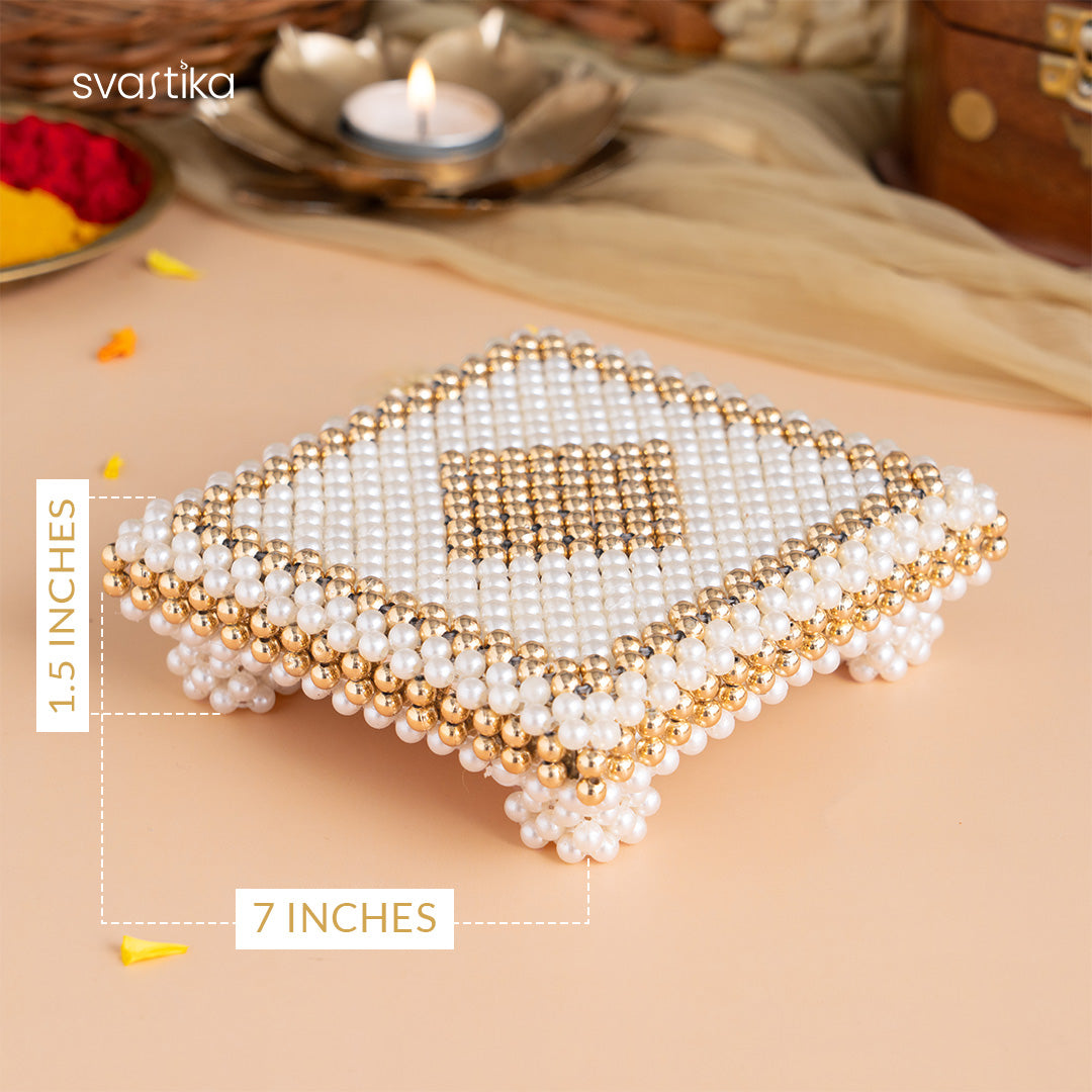 White & Gold Pearl Pooja Chowki
