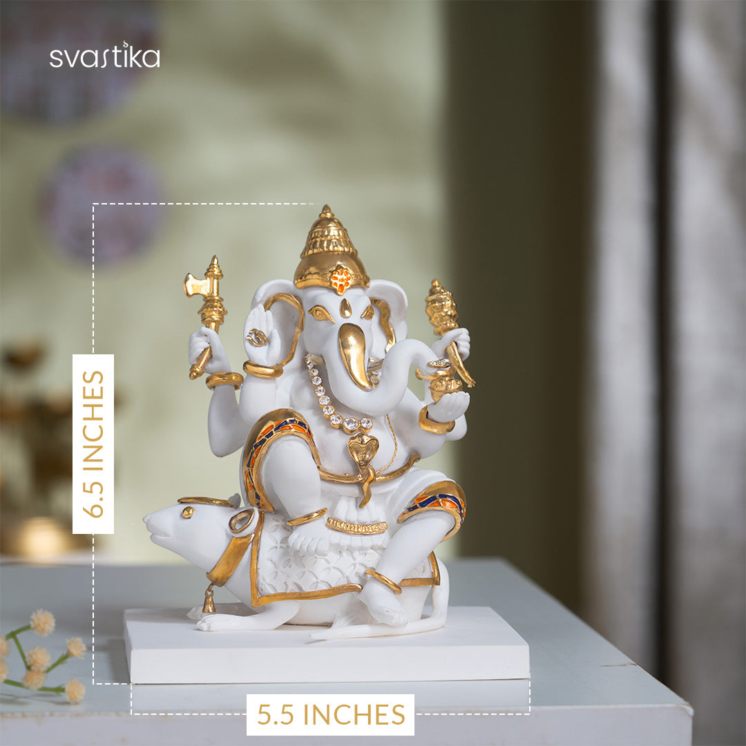 White & Gold Lord ganesh With Mushak