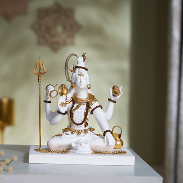 Premium White & Gold Plated Shiva Statue With Trishul (7 Inch)
