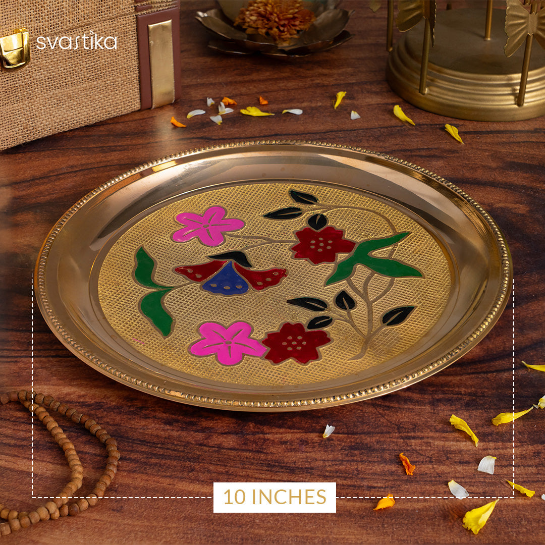 Brass Designer Meenakari Pooja Thali (10 Inch)
