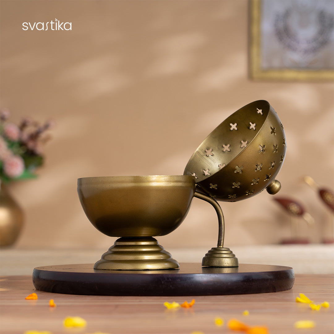 Brass Round Lid Loban Dhoop Burner