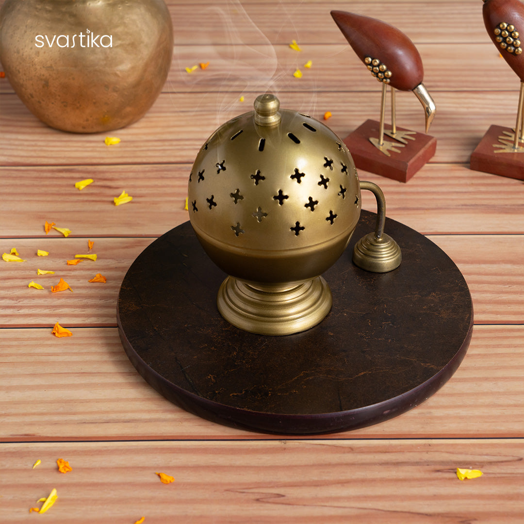 Brass Round Lid Loban Dhoop Burner