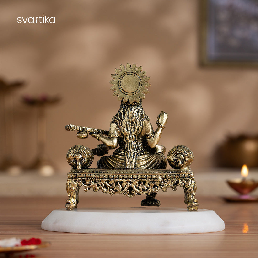 Brass Saraswati Idol Playing Veena 