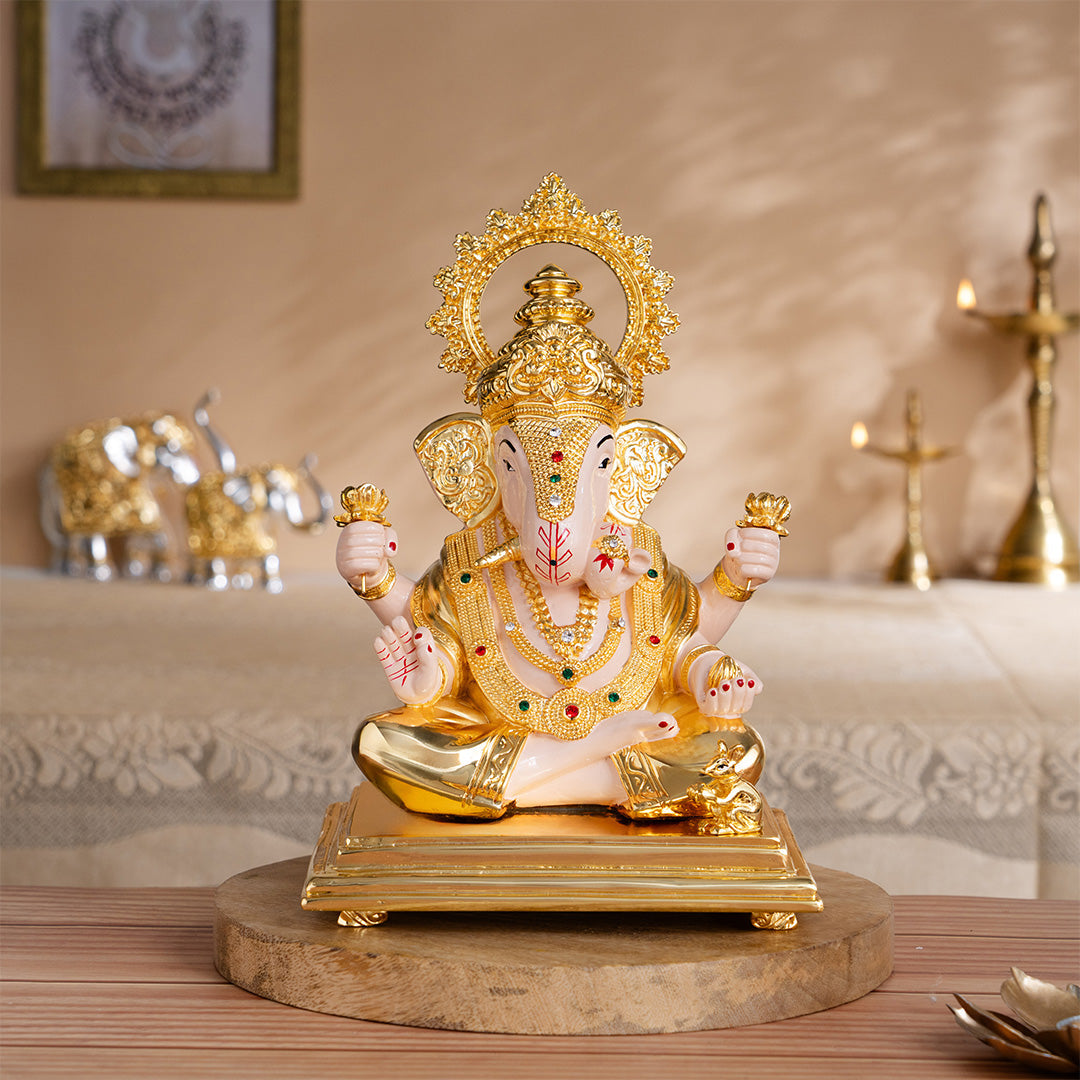 Dagdusheth Halwai Ganpati Murti - Gold Plated (10 Inch)