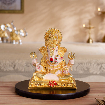 Dagdusheth Halwai Ganpati Murti - Gold Plated (7 Inch)