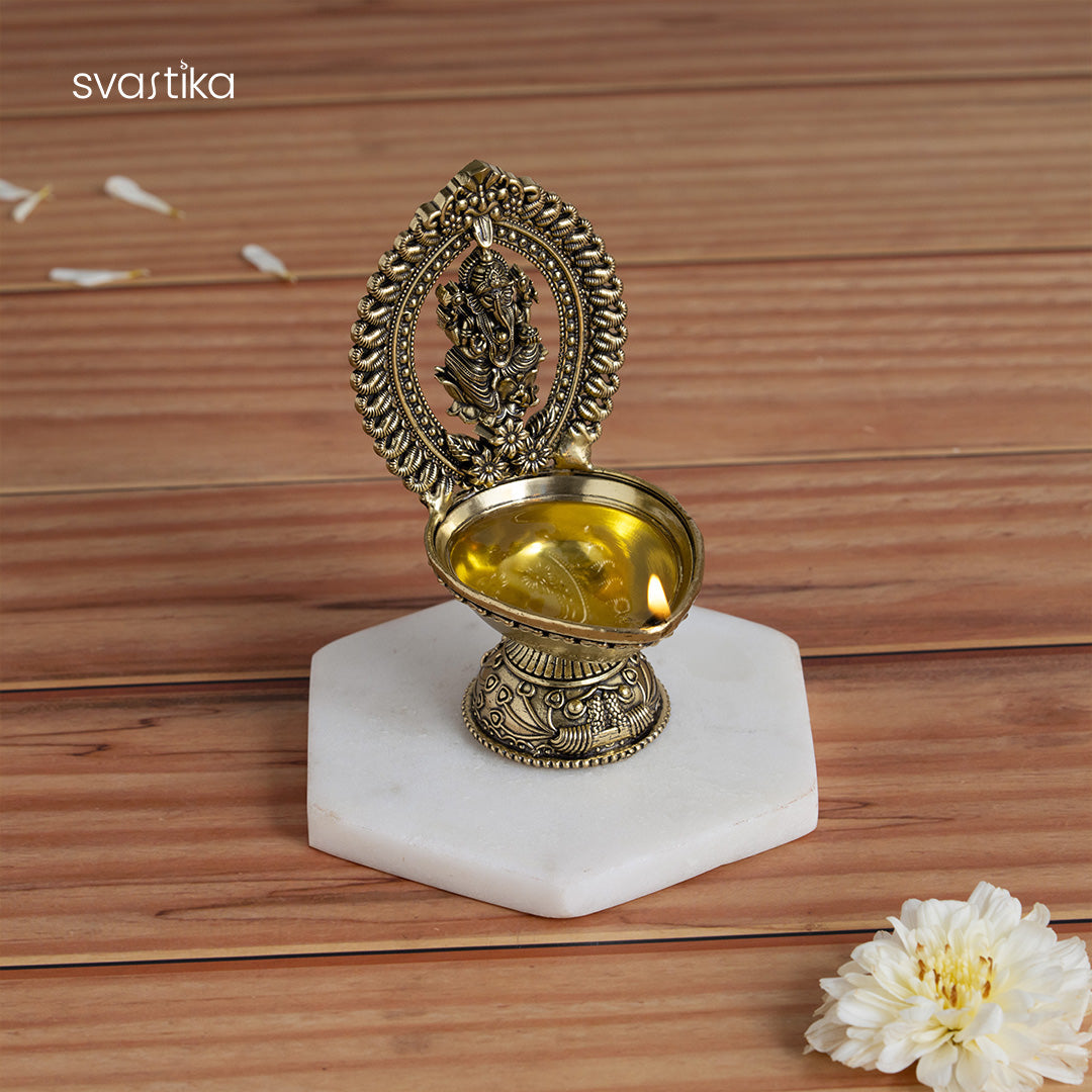 Divine Brass Ganesha Diya 