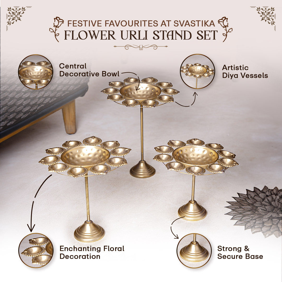  Diya Holder Flower Urli (Set of 3) 