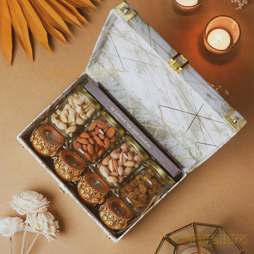 Luxury Dry Fruit, Soy Wax Scented Tea-lights & Handmade Diya Set