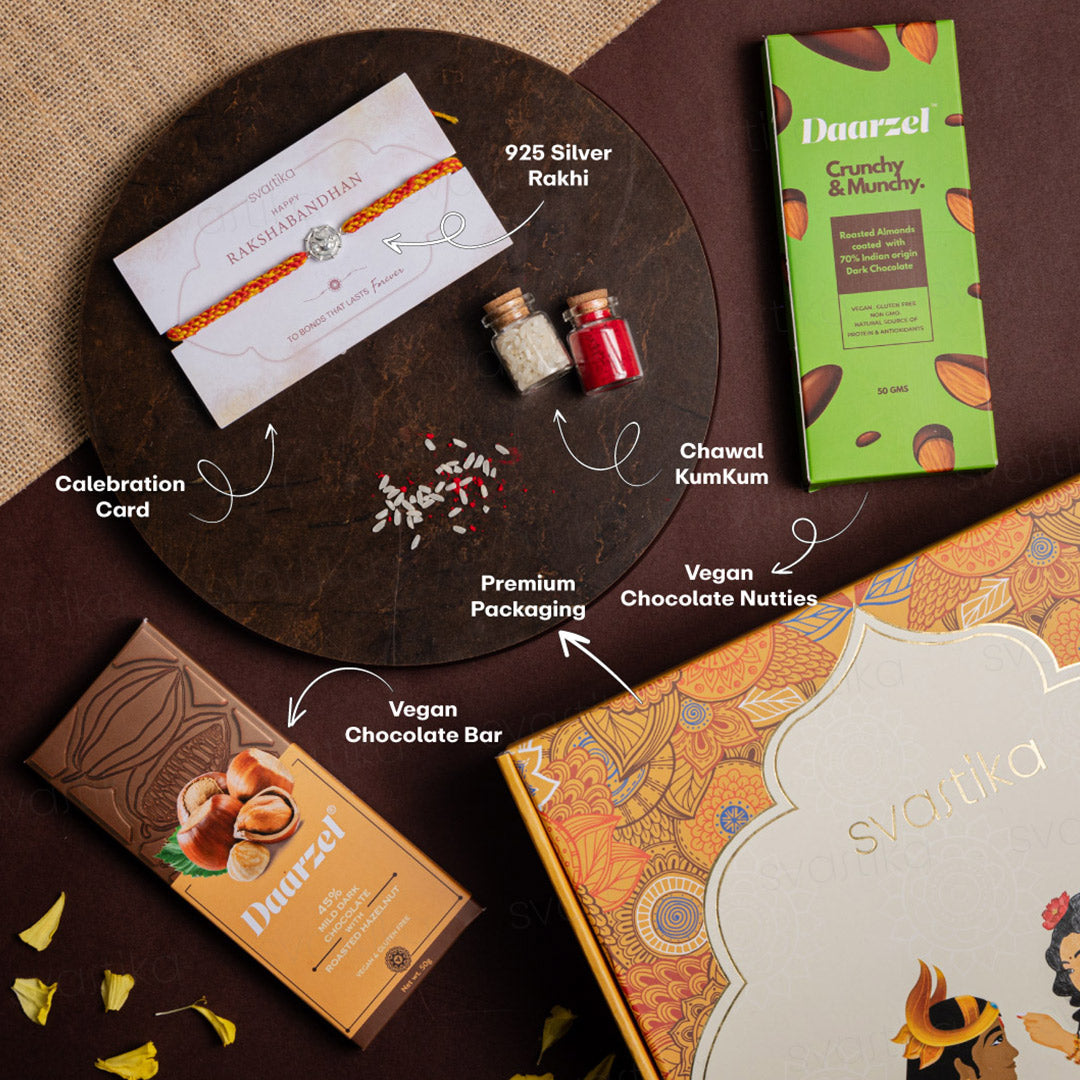 925 Pure Silver Ganesha Rakhi Gift Hamper | Rakhi and Chocolates