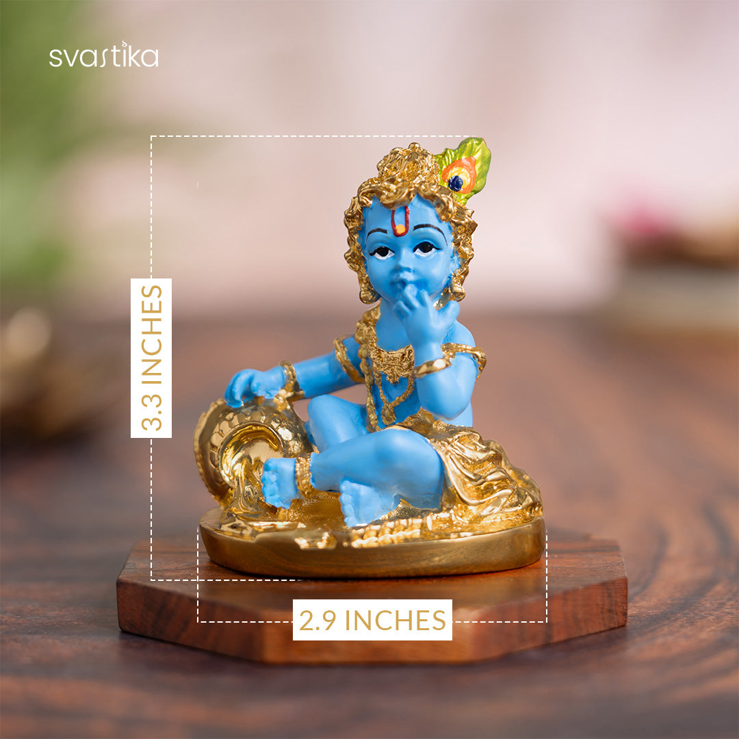 Laddu Gopal Krishna Makhan Murti  Gold Plated (3.3 Inch)