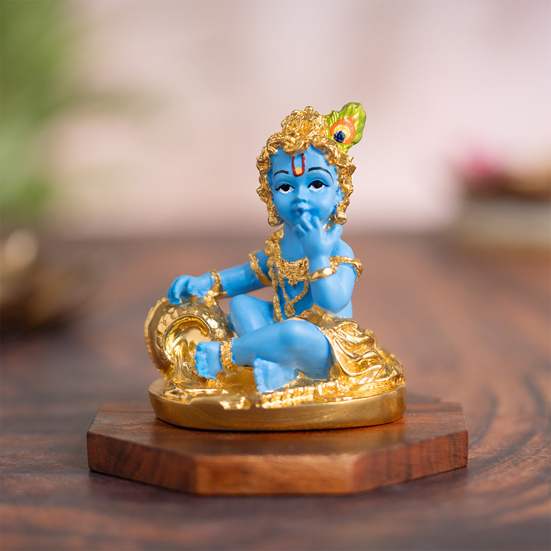 Laddu Gopal Krishna Makhan Murti - Gold Plated (3.3 Inch)