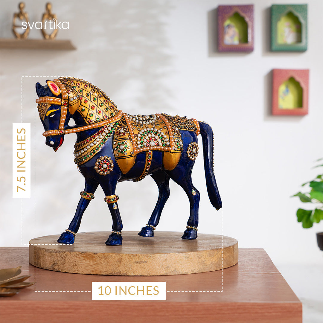 Meenakari Horse Statue for Home (7 Inch)