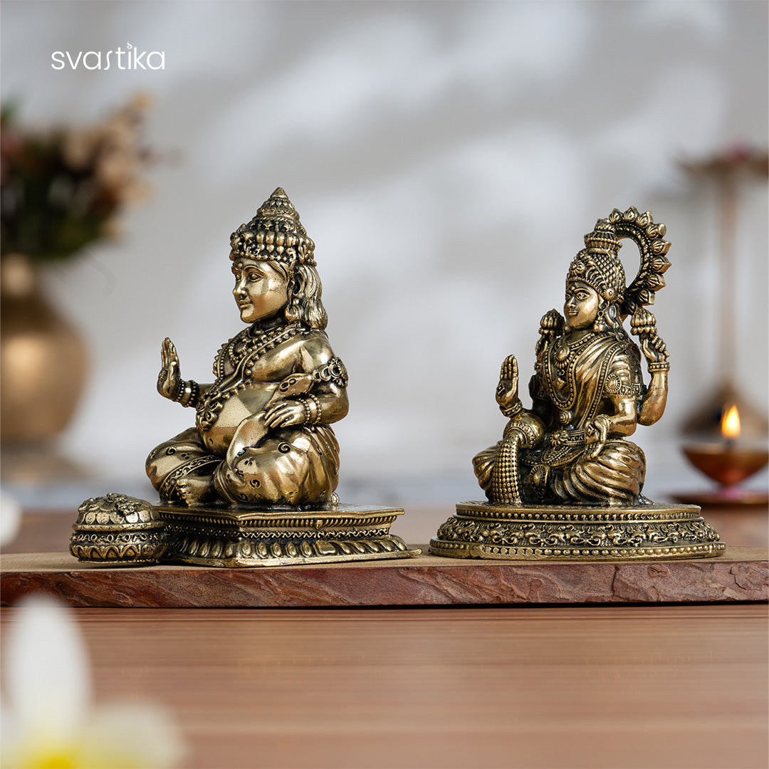 Brass Maa Lakshmi & Kuber Statue Pair 