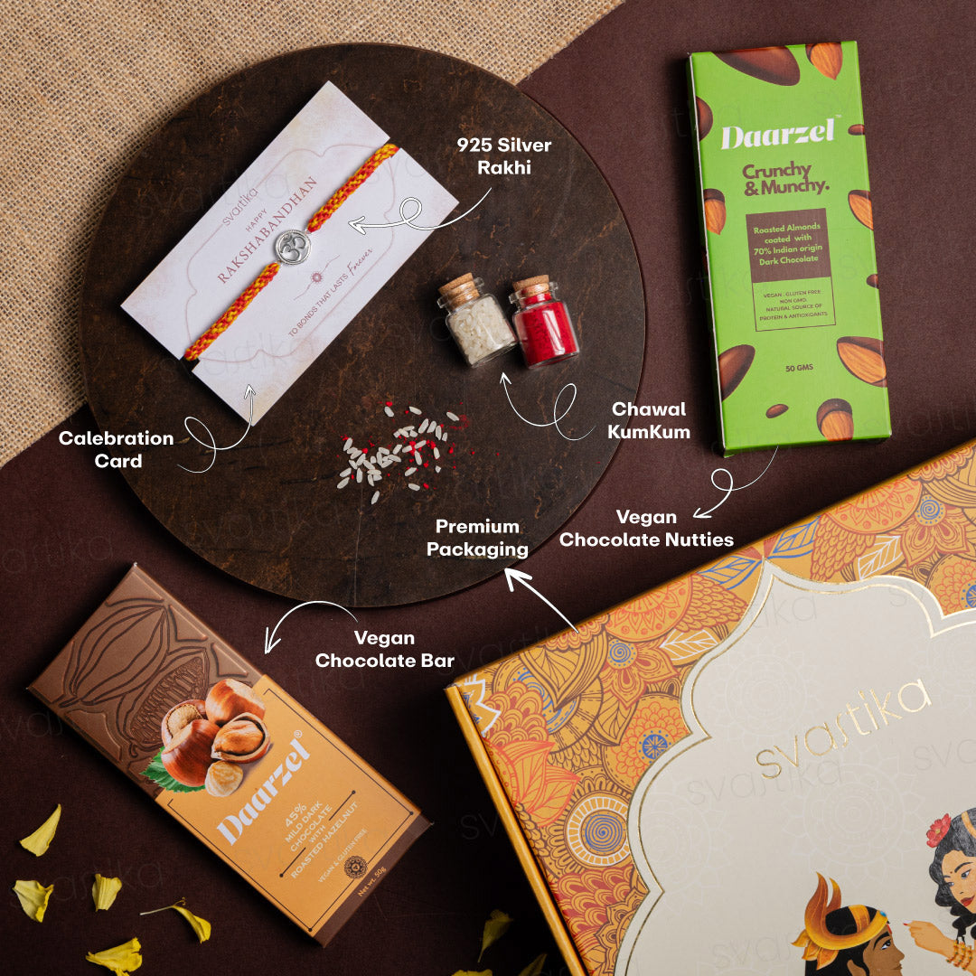 925 Pure Silver Om Rakhi with Chocolates Hamper | Premium Rakshabandhan Gift Box