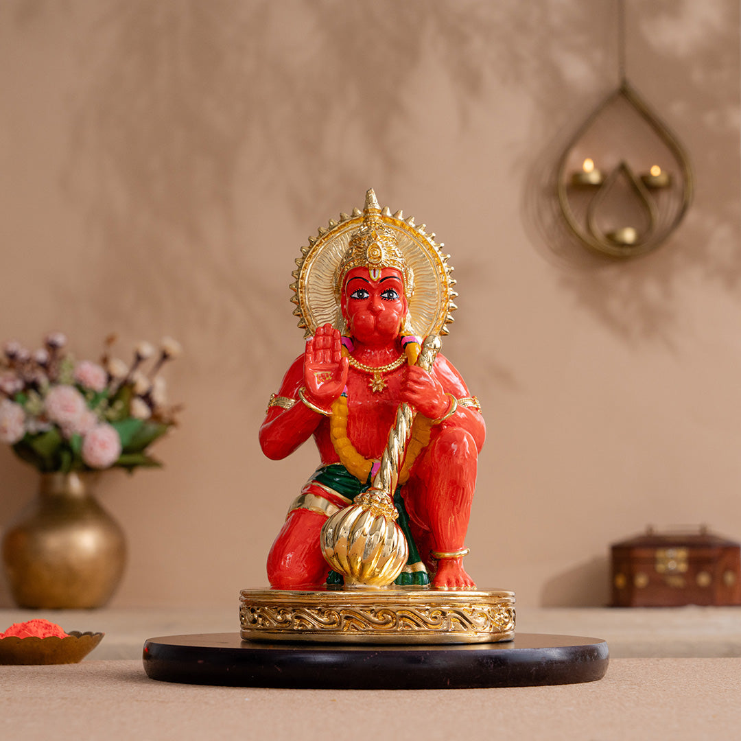 Sinduri Hanuman Murti - Gold Plated (9 Inch)