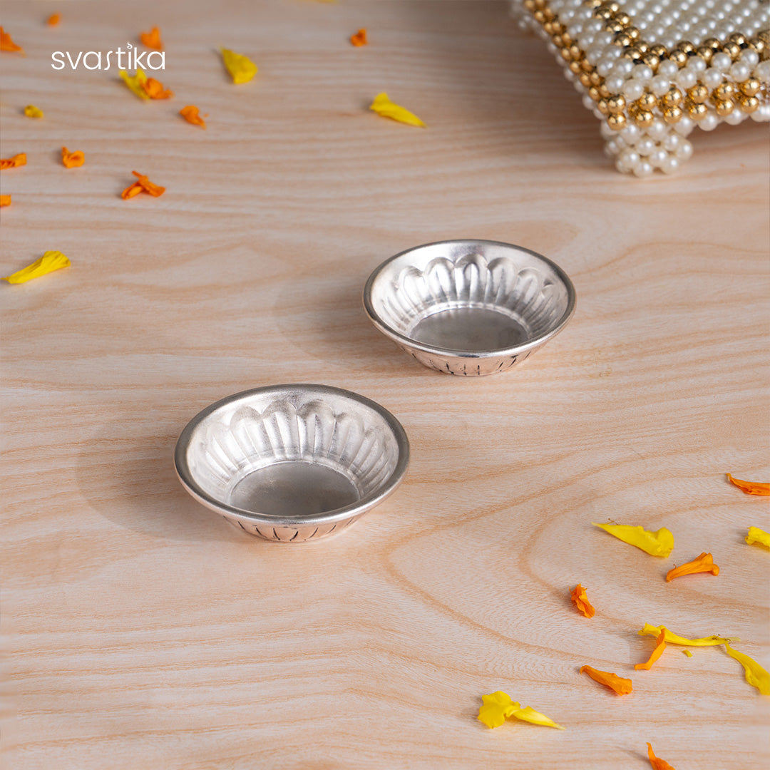Swastik Engraved Pooja Thali Silver Plated 