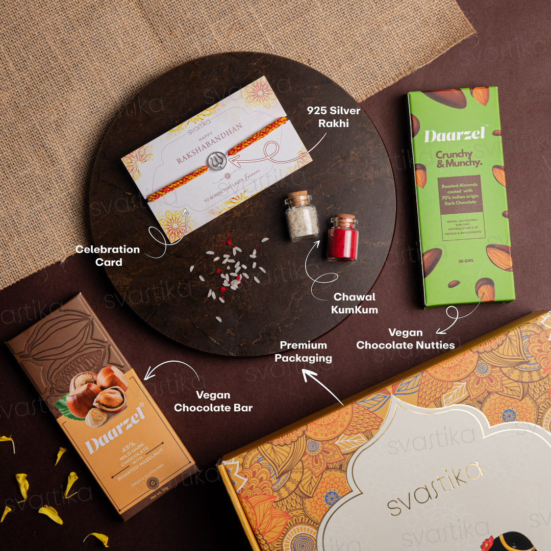 925 Pure Silver Trishul Rakhi Hamper Box | Premium Rakhi and Chocolates