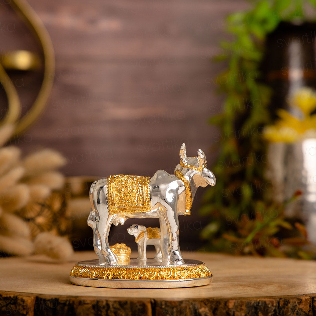 Kamdhenu cow with calf murti for home 