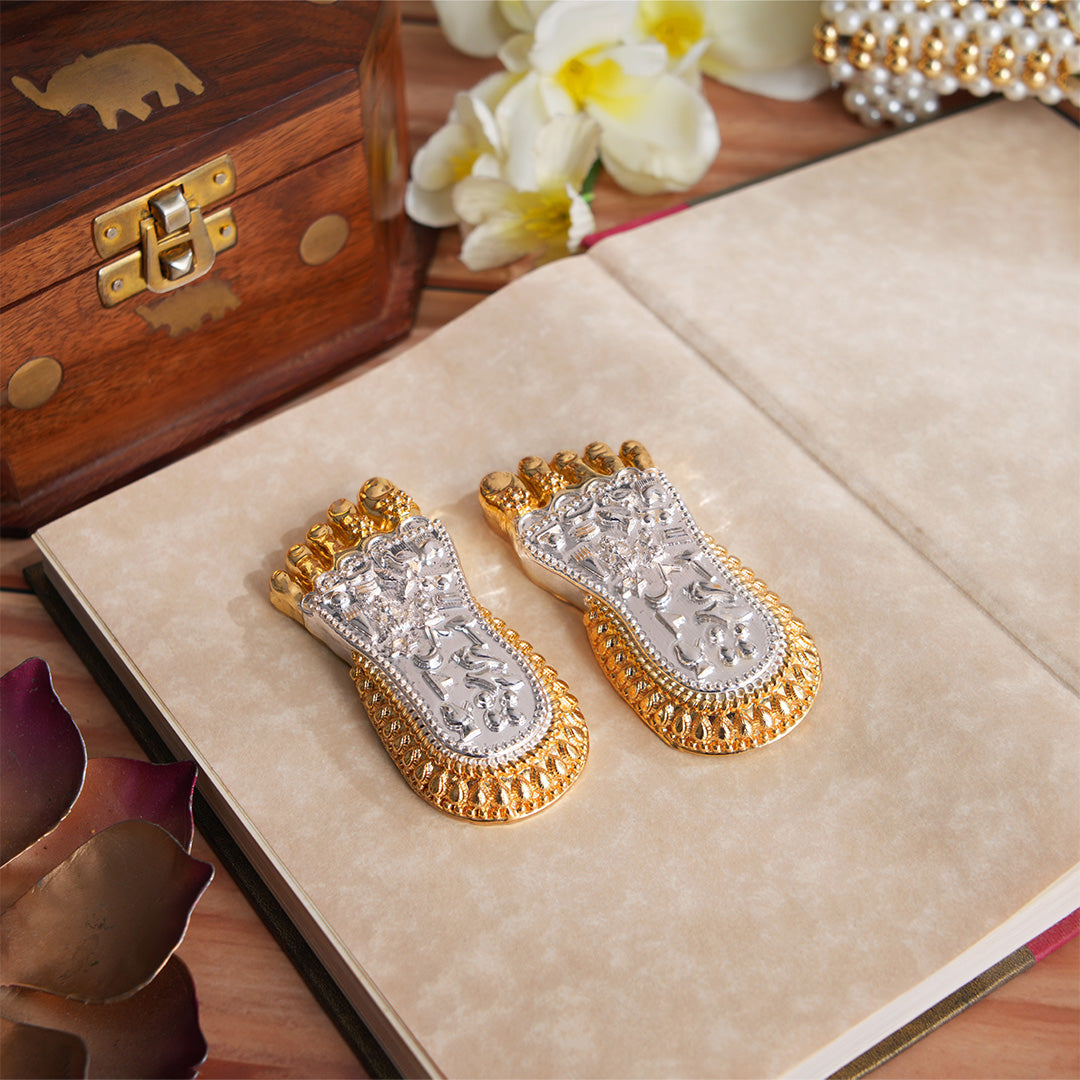 Maa Lakshmi's Charan Paduka - Gold & Silver Plated (3 Inch)