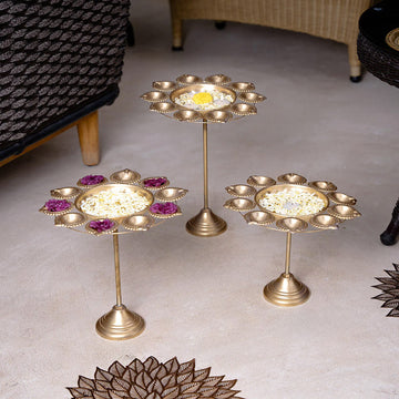 Diya Holder Flower Urli with Stand (Set of 3)